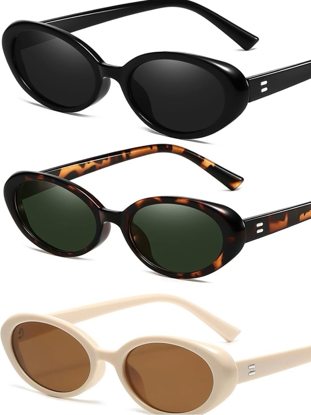 Trio of Oval Fashion Sunglasses - Black, Tortoiseshell & Cream